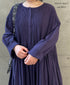 NMDS26234D 80s ORGANIC MICRO CHECK OVERDYE CREW-NECK BUTTON SHIRT MAXI DRESS WITH MINI PINTUCK