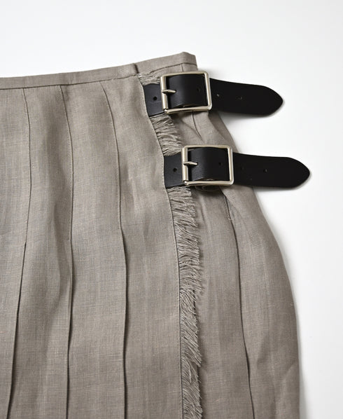 NOD0901 ILISH LINEN LOW WAIST PLEATS WRAP SKIRT LENGTH 80cm (WITH PIN)