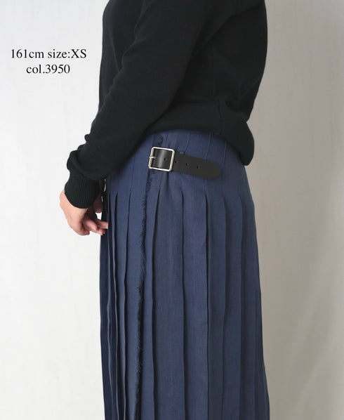 NOD0901 ILISH LINEN LOW WAIST PLEATS WRAP SKIRT LENGTH 80cm (WITH PIN)