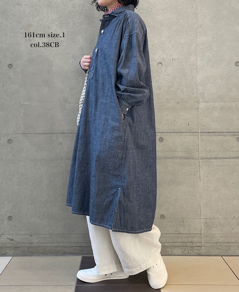 ISNAM2603CB NAVY (INDIGO) CHAMBRAY WORK GATHERED DRESS SHIRT