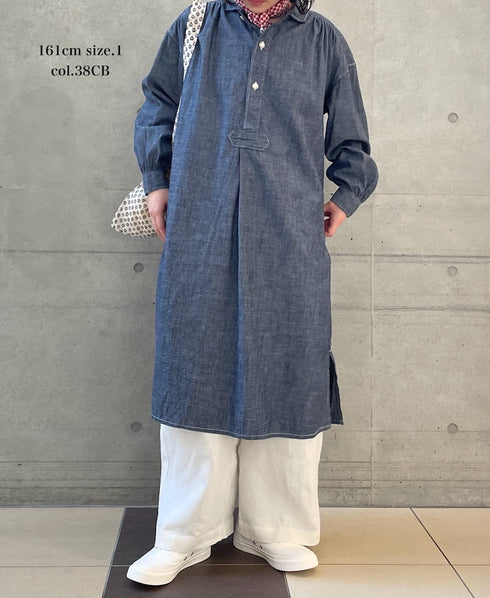 ISNAM2603CB NAVY (INDIGO) CHAMBRAY WORK GATHERED DRESS SHIRT