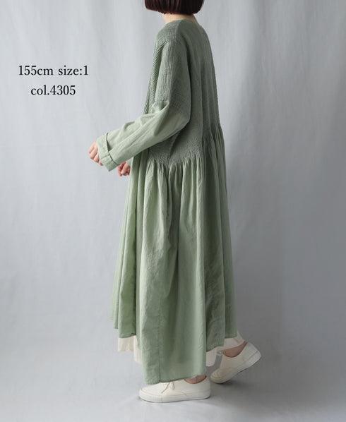 NMDS26232D 80s ORGANIC MICRO CHECK OVERDYE MINI PINTUCK PULLOVER DRESS