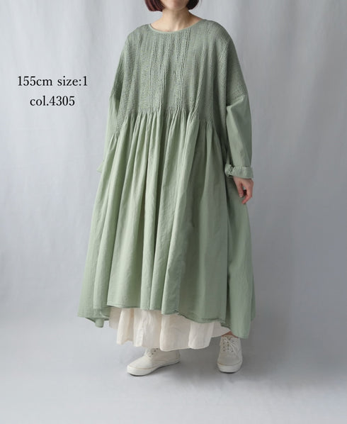 NMDS26232D 80s ORGANIC MICRO CHECK OVERDYE MINI PINTUCK PULLOVER DRESS