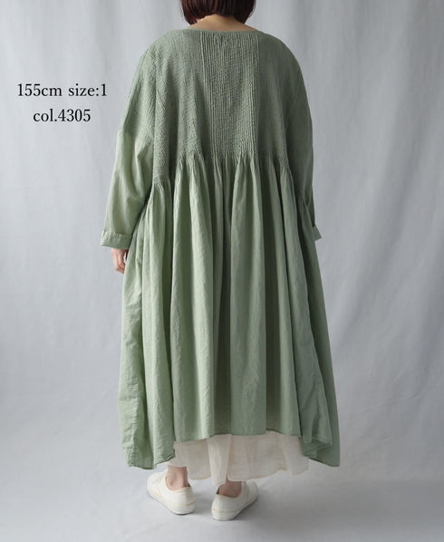 NMDS26232D 80s ORGANIC MICRO CHECK OVERDYE MINI PINTUCK PULLOVER DRESS