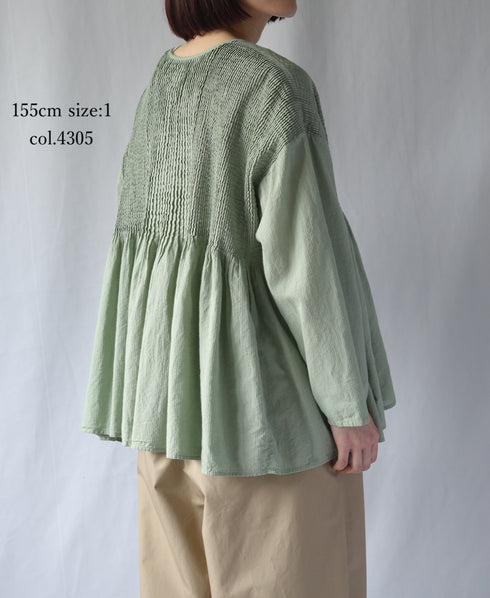 NMDS26233D 80s ORGANIC MICRO CHECK OVERDYE CREW-NECK BUTTON SHIRT WITH MINI PINTUCK