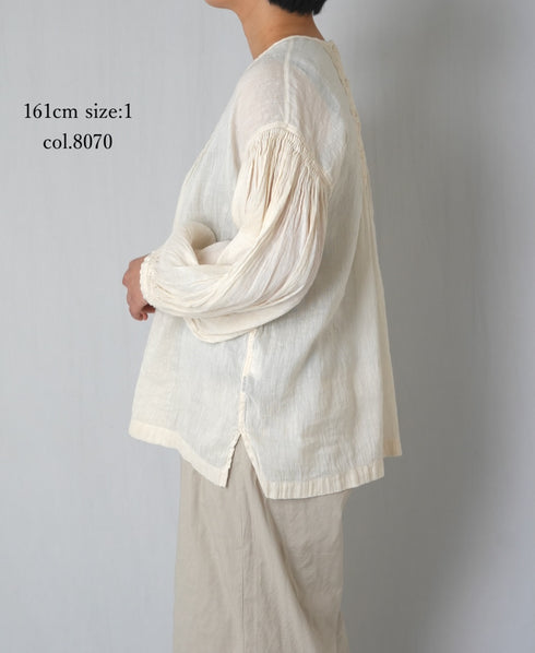 INMDS25012D AUTO LOOM COTTON/LINEN PLAIN OVERDYE BACK OPENING CREW-NECK SHIRT
