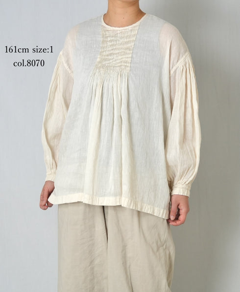 INMDS25012D AUTO LOOM COTTON/LINEN PLAIN OVERDYE BACK OPENING CREW-NECK SHIRT