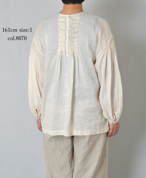 INMDS25012D AUTO LOOM COTTON/LINEN PLAIN OVERDYE BACK OPENING CREW-NECK SHIRT