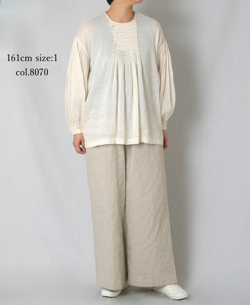 INMDS25012D AUTO LOOM COTTON/LINEN PLAIN OVERDYE BACK OPENING CREW-NECK SHIRT
