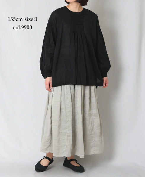 INMDS25012D AUTO LOOM COTTON/LINEN PLAIN OVERDYE BACK OPENING CREW-NECK SHIRT