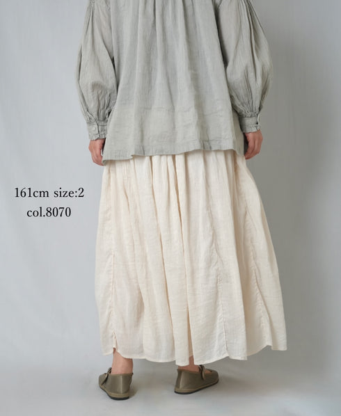 INMDS26012D 60s AUTOLOOM LINEN/COTTON PLAIN OVERDYE GATHERED SKIRT