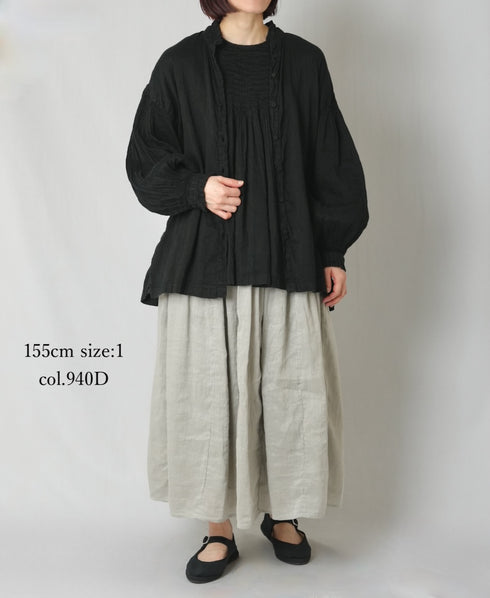 INMDS26012D 60s AUTOLOOM LINEN/COTTON PLAIN OVERDYE GATHERED SKIRT