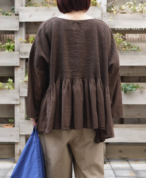 NMDS26231D 80s ORGANIC MICRO CHECK OVERDYE MINI PINTUCK PULLOVER