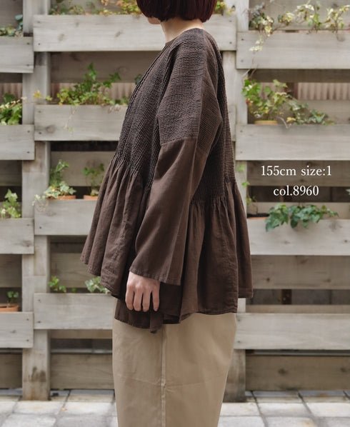 NMDS26231D 80s ORGANIC MICRO CHECK OVERDYE MINI PINTUCK PULLOVER