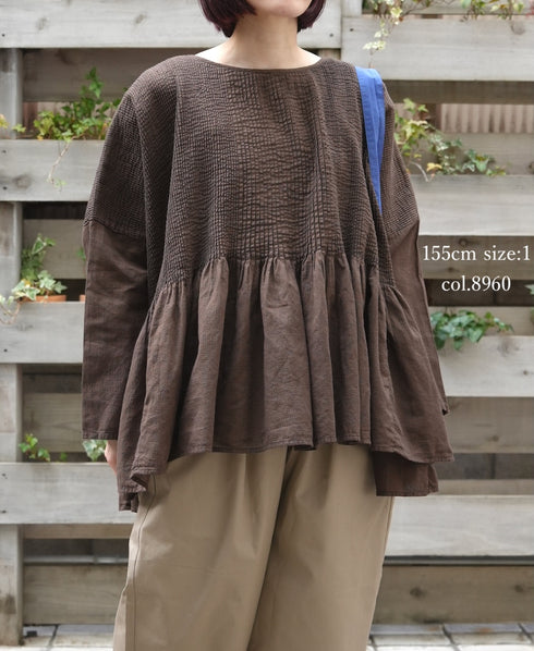 NMDS26231D 80s ORGANIC MICRO CHECK OVERDYE MINI PINTUCK PULLOVER