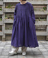 NMDS26234D 80s ORGANIC MICRO CHECK OVERDYE CREW-NECK BUTTON SHIRT MAXI DRESS WITH MINI PINTUCK