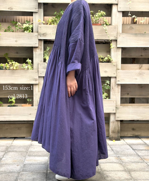 NMDS26232D 80s ORGANIC MICRO CHECK OVERDYE MINI PINTUCK PULLOVER DRESS