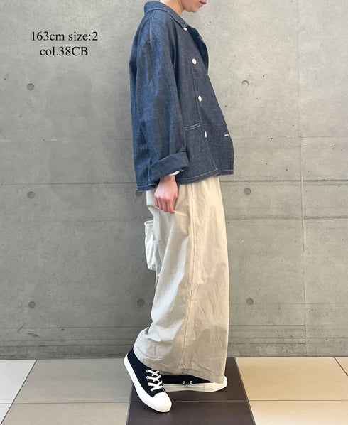 ISNAM2601CB NAVY (INDIGO) CHAMBRAY ROUND COLLAR DOUBLE JACKET