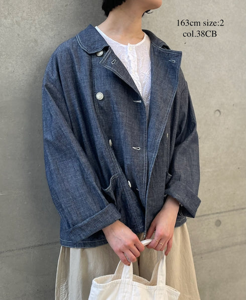 ISNAM2601CB NAVY (INDIGO) CHAMBRAY ROUND COLLAR DOUBLE JACKET