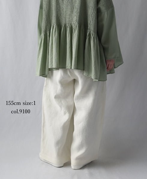 GNMDS2502FL 40s FRENCH LINEN DYED CANVAS 2TUCK WIDE EASY PANTS