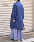 ISNAM2602D LINEN/COTTON PLAIN OVERDYE ROUND COLLAR DOUBLE LONG JACKET