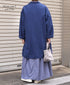 ISNAM2602D LINEN/COTTON PLAIN OVERDYE ROUND COLLAR DOUBLE LONG JACKET