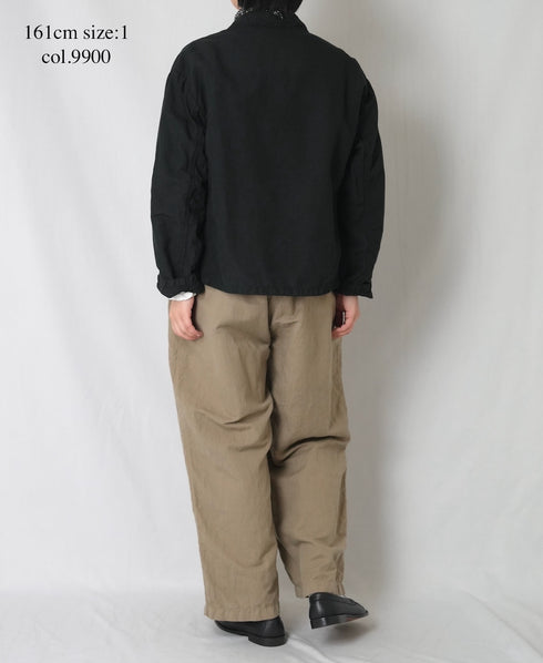 ISNAM2601D LINEN/COTTON PLAIN OVERDYE ROUND COLLAR DOUBLE JACKET