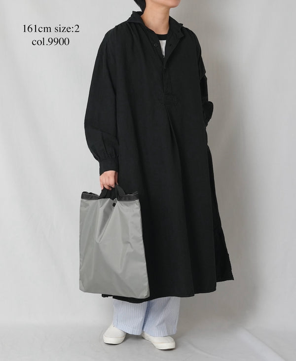 ISNAM2603D LINEN/COTTON PLAIN OVERDYE WORK GATHERED DRESS SHIRT