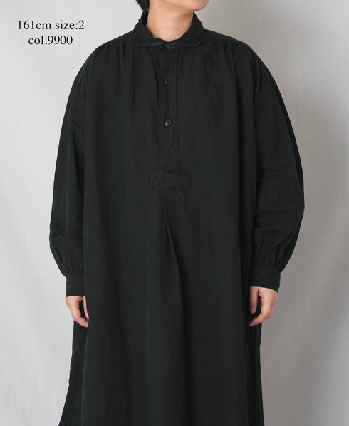ISNAM2603D LINEN/COTTON PLAIN OVERDYE WORK GATHERED DRESS SHIRT