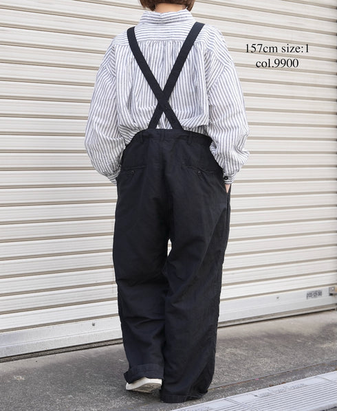 ISNAM2604D LINEN/COTTON PLAIN OVERDYE ADJUSTER TACK PANTS WITH SUSPENDERS