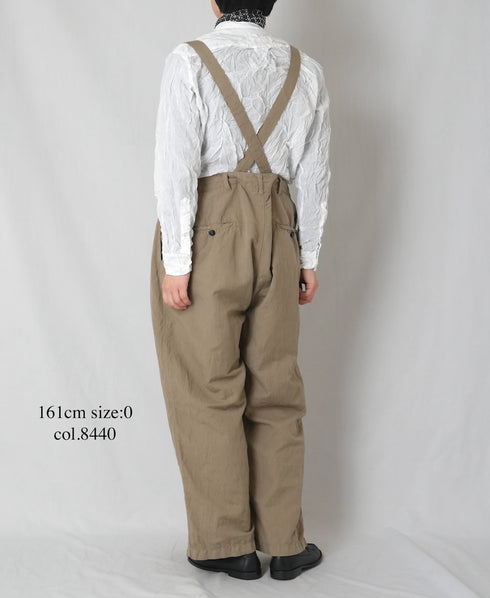 ISNAM2604D LINEN/COTTON PLAIN OVERDYE ADJUSTER TACK PANTS WITH SUSPENDERS