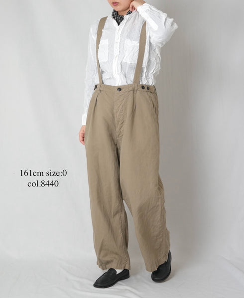 ISNAM2604D LINEN/COTTON PLAIN OVERDYE ADJUSTER TACK PANTS WITH SUSPENDERS