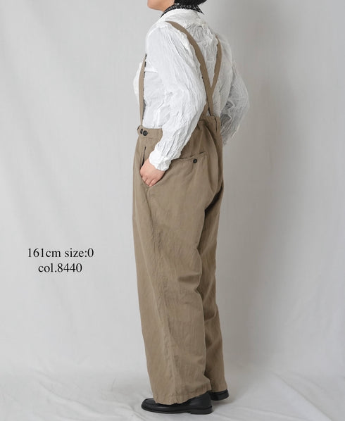 ISNAM2604D LINEN/COTTON PLAIN OVERDYE ADJUSTER TACK PANTS WITH SUSPENDERS