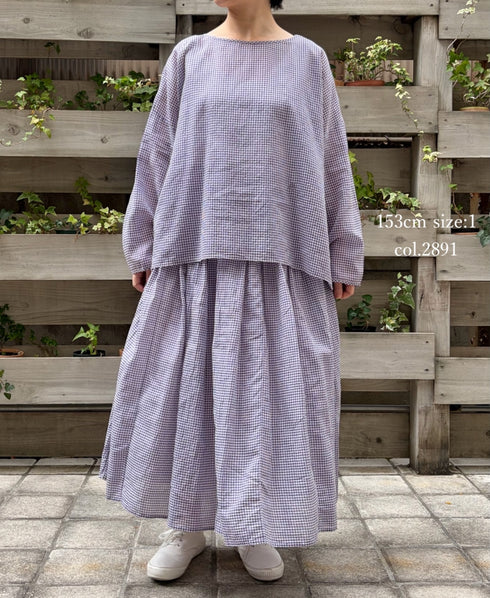 INMDS26022 HANDWOVEN COTTON/SILK SMALL GINGHAM CHECK DROP SHOULDER SMOCK