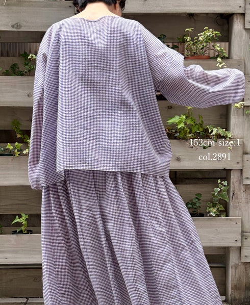 INMDS26022 HANDWOVEN COTTON/SILK SMALL GINGHAM CHECK DROP SHOULDER SMOCK