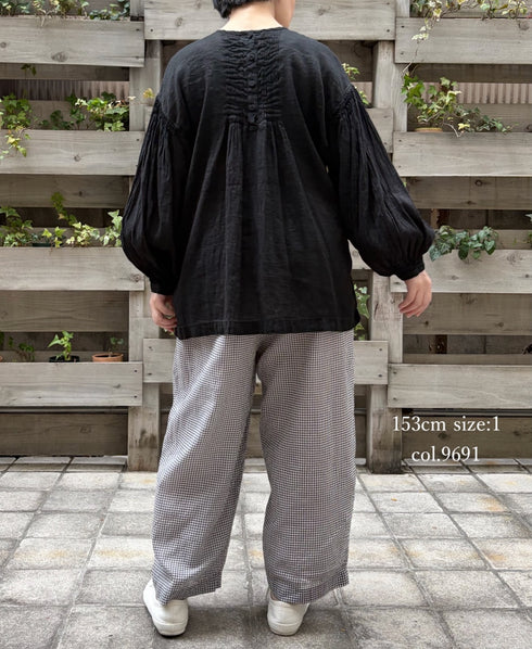 INMDS26025 HANDWOVEN COTTON/SILK SMALL GINGHAM CHECK 2 TUCK TAPERED EASY PANTS