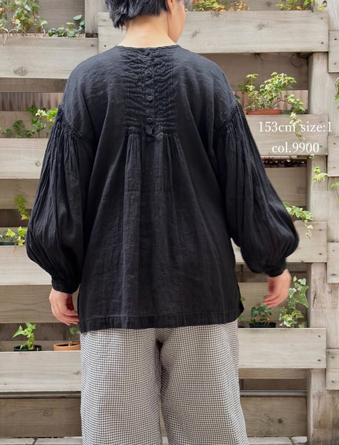 INMDS25012D AUTO LOOM COTTON/LINEN PLAIN OVERDYE BACK OPENING CREW-NECK SHIRT