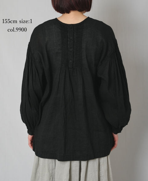 INMDS25012D AUTO LOOM COTTON/LINEN PLAIN OVERDYE BACK OPENING CREW-NECK SHIRT