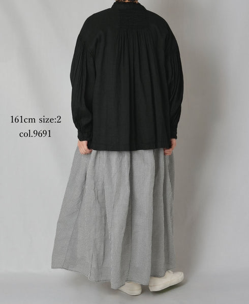INMDS26026 HANDWOVEN COTTON/SILK SMALL GINGHAM CHECK GATHERED SKIRT