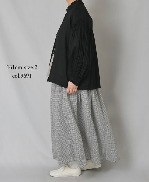 INMDS26026 HANDWOVEN COTTON/SILK SMALL GINGHAM CHECK GATHERED SKIRT