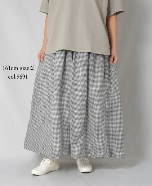 INMDS26026 HANDWOVEN COTTON/SILK SMALL GINGHAM CHECK GATHERED SKIRT