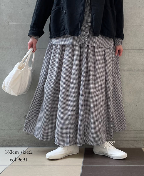 INMDS26026 HANDWOVEN COTTON/SILK SMALL GINGHAM CHECK GATHERED SKIRT