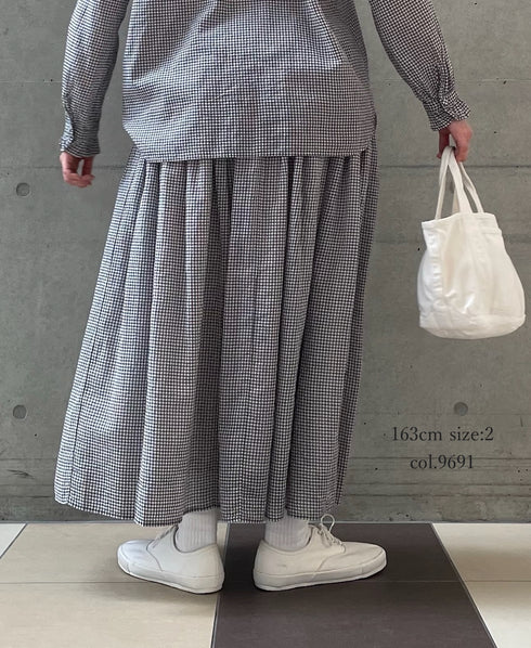 INMDS26026 HANDWOVEN COTTON/SILK SMALL GINGHAM CHECK GATHERED SKIRT