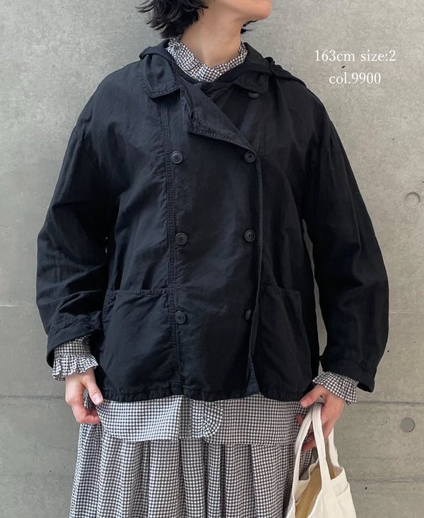 ISNAM2601D LINEN/COTTON PLAIN OVERDYE ROUND COLLAR DOUBLE JACKET