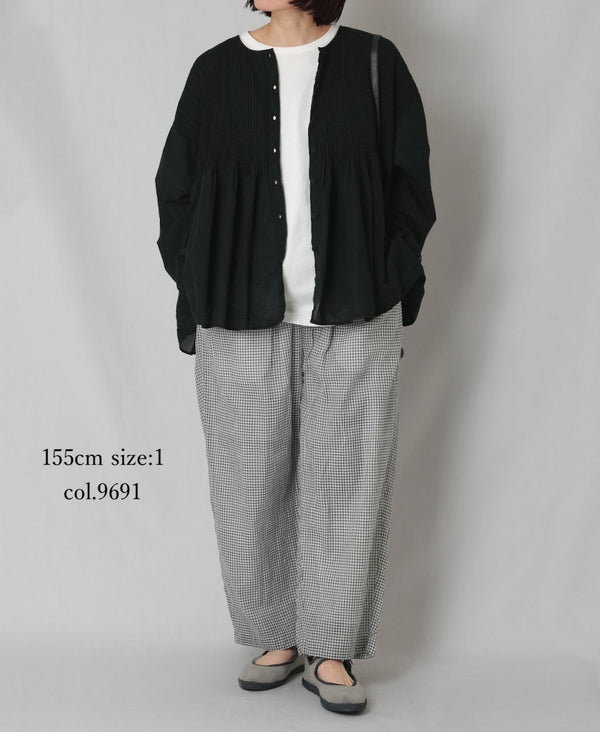 INMDS26025 HANDWOVEN COTTON/SILK SMALL GINGHAM CHECK 2 TUCK TAPERED EASY PANTS
