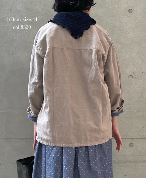 INHT2512CLD COTTON LINEN PLAIN OVERDYE ONE-UP COLLAR SHIRT