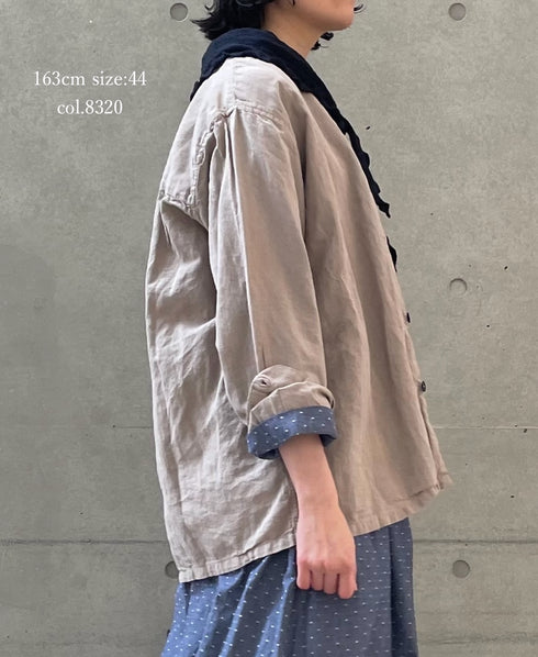INHT2512CLD COTTON LINEN PLAIN OVERDYE ONE-UP COLLAR SHIRT