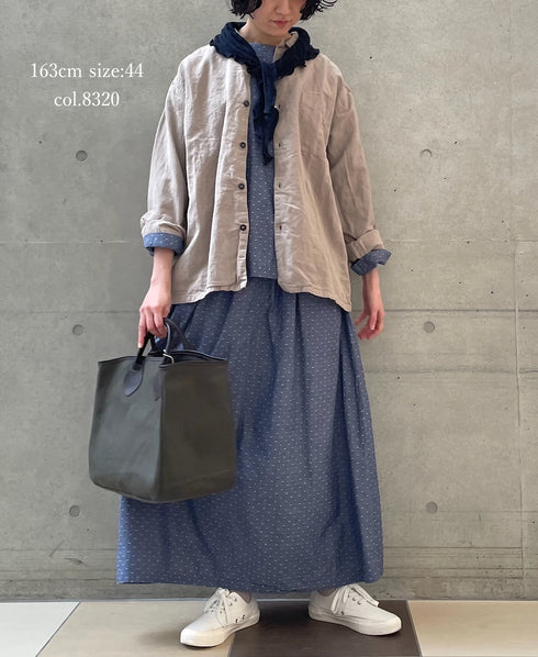 INHT2512CLD COTTON LINEN PLAIN OVERDYE ONE-UP COLLAR SHIRT