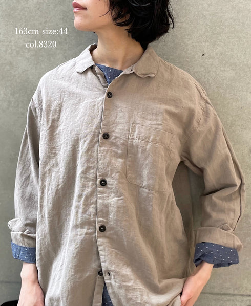 INHT2512CLD COTTON LINEN PLAIN OVERDYE ONE-UP COLLAR SHIRT