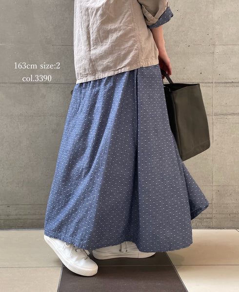 INAM2624CB DOBIE CHAMBRAY WASH PLEATED EASY SKIRT WITH LINING